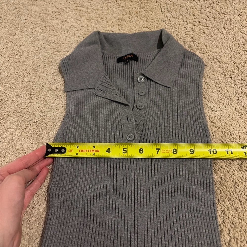 Womens Quince Polo Collared Sleeveless Sweater Size Small Gray Ribbed Knit - Picture 3 of 6